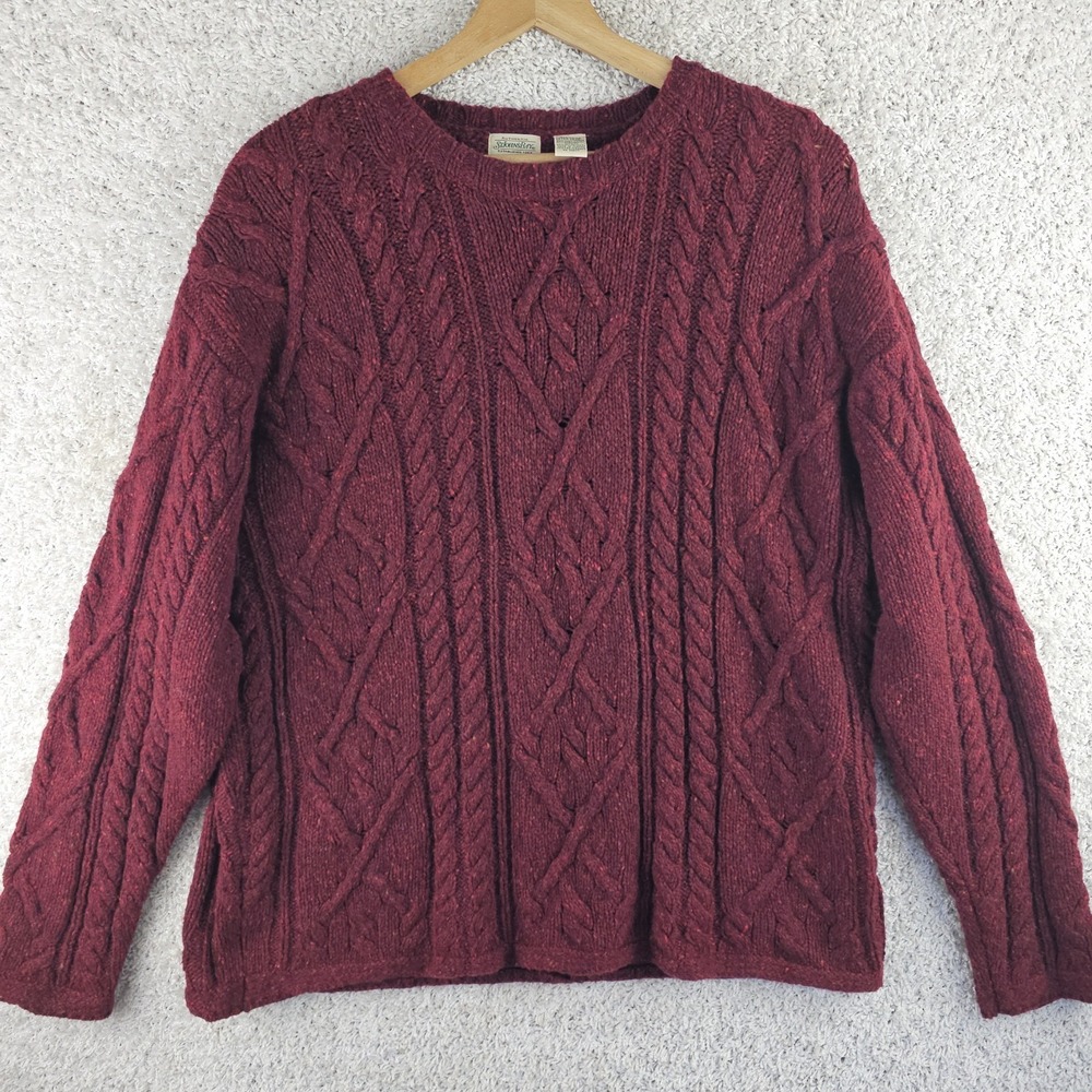 Vintage St Johns Bay Wool Blend Sweater Sz XL Italian Tweed Yarn Fisherman Cable